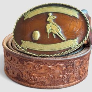 VTG Barrel Racing Cowboy Trophy Belt Buckle Rodeo Western German Silver Tooled